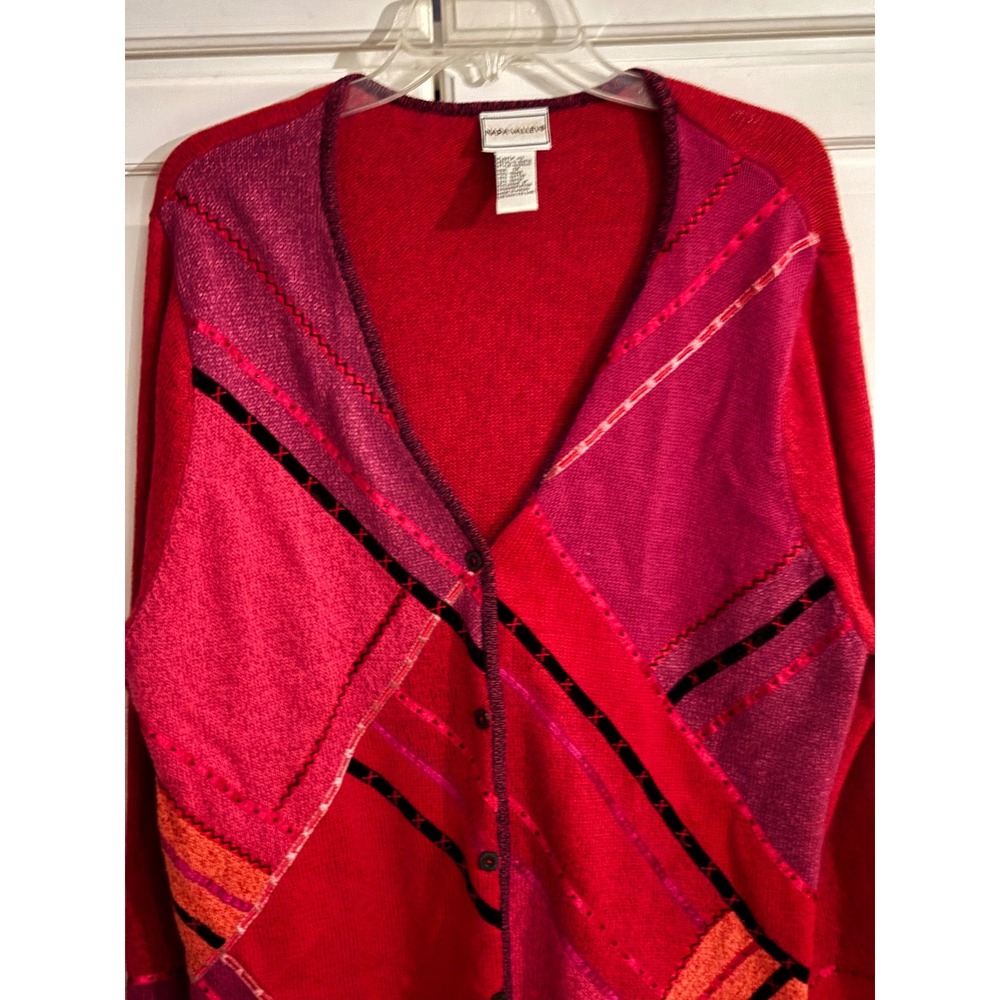 Napa Valley‎ Red Pink Geometric Colorblock Cardigan Sweater WX54V11 Womens 1X